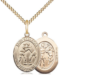 14kt Gold Filled Saint Sebastian Wrestling Medal Religious Jewelry