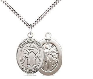 Pewter Saint Sebastian Wrestling Medal Religious Jewelry