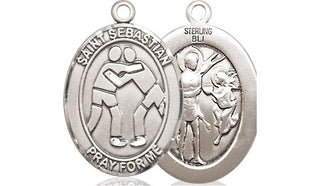 Sterling Silver Saint Sebastian Wrestling Medal Religious Jewelry