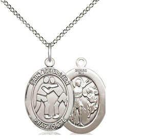 Sterling Silver Saint Sebastian Wrestling Medal Religious Jewelry