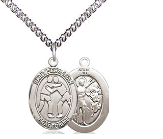 Sterling Silver Saint Sebastian Wrestling Medal Religious Jewelry