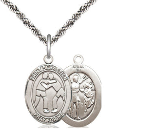 Sterling Silver Saint Sebastian Wrestling Medal Religious Jewelry