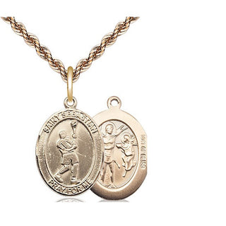 14kt Gold Filled Saint Sebastian Lacrosse Medal Religious Jewelry