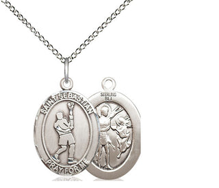 Sterling Silver Saint Sebastian Lacrosse Medal Religious Jewelry