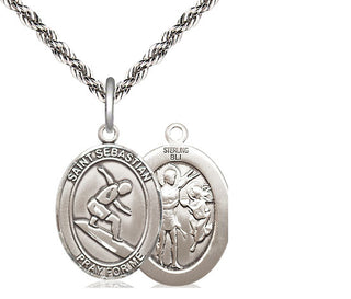 Sterling Silver Saint Sebastian Surfing Medal Religious Jewelry