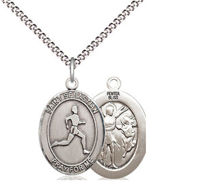 Pewter Saint Sebastian Track and Field Medal Religious Jewelry