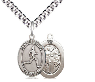 Pewter Saint Sebastian Track and Field Medal Religious Jewelry