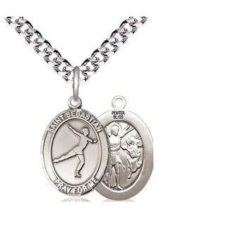 Pewter Saint Sebastian Figure Skating Medal Religious Jewelry