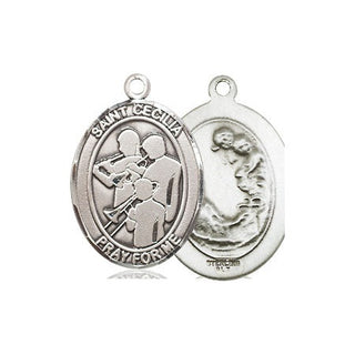 Sterling Silver Saint Cecilia Marching Band Medal Religious Jewelry