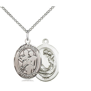 Sterling Silver Saint Cecilia Marching Band Medal Religious Jewelry