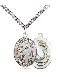 Sterling Silver Saint Cecilia Marching Band Medal Religious Jewelry