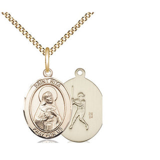 14kt Gold Filled Saint Rita Baseball Medal Religious Jewelry
