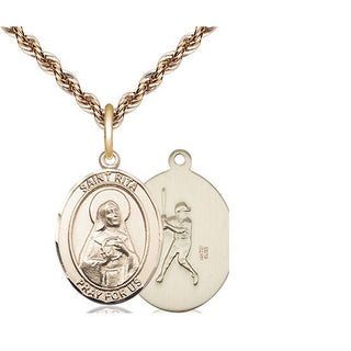 14kt Gold Filled Saint Rita Baseball Medal Religious Jewelry