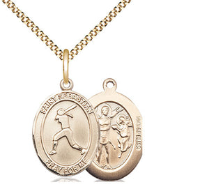 14kt Gold Filled Saint Sebastian  Softball Medal Religious Jewelry
