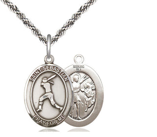 Sterling Silver Saint Sebastian  Softball Medal Religious Jewelry