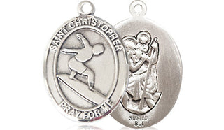 Sterling Silver Saint Christopher Surfing Medal Religious Jewelry