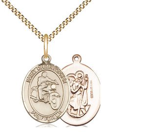 14kt Gold Filled Saint Christopher Motorcycle Medal Religious Jewelry