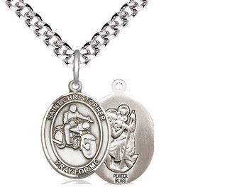 Pewter Saint Christopher Motorcycle Medal Religious Jewelry