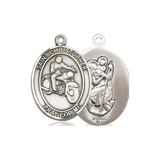 Sterling Silver Saint Christopher Motorcycle Medal Religious Jewelry