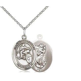 Sterling Silver Saint Christopher Motorcycle Medal Religious Jewelry