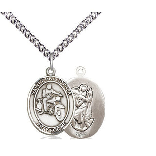 Sterling Silver Saint Christopher Motorcycle Medal Religious Jewelry