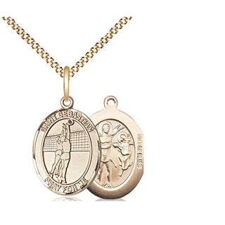 14kt Gold Filled Saint Sebastian Volleyball Medal Religious Jewelry