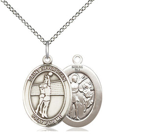 Sterling Silver Saint Sebastian Volleyball Medal Religious Jewelry