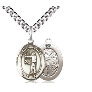 Pewter Saint Sebastian Archery Medal Religious Jewelry