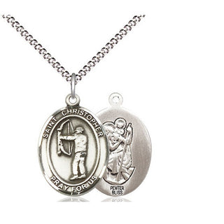 Pewter Saint Christopher Archery Medal Religious Jewelry