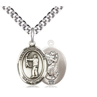 Pewter Saint Christopher Archery Medal Religious Jewelry