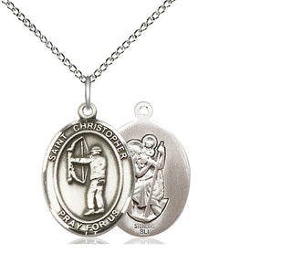 Sterling Silver Saint Christopher Archery Medal Religious Jewelry
