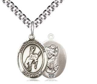 Pewter Saint Christopher Rodeo Medal Religious Jewelry