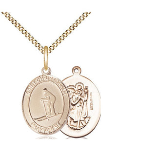 14kt Gold Filled Saint Christopher Skiing Medal Religious Jewelry