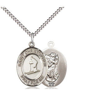 Pewter Saint Christopher Skiing Medal Religious Jewelry