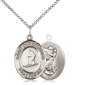 Sterling Silver Saint Christopher Skiing Medal Religious Jewelry