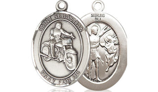Sterling Silver Saint Sebastian Motorcycle Medal Religious Jewelry