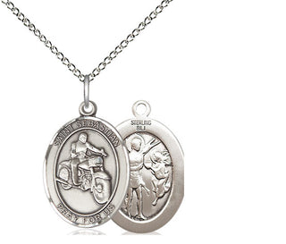 Sterling Silver Saint Sebastian Motorcycle Medal Religious Jewelry