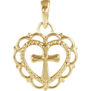 14K Gold Youth Heart with Cross Pendant