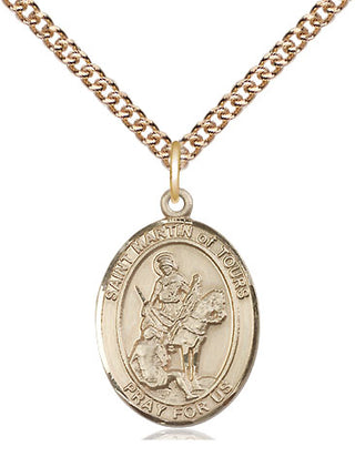 14kt Gold Saint Martin of Tours Medal Engraved Catholic Saint Jewelry
