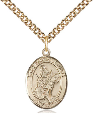 14kt Gold Saint Martin of Tours Medal Engraved Catholic Saint Jewelry