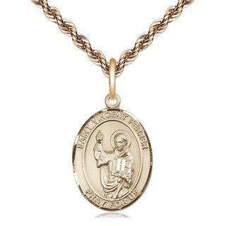 14kt Gold Filled Saint Vincent Ferrer Medal Religious Jewelry Engraved Catholic Saint Jewelry