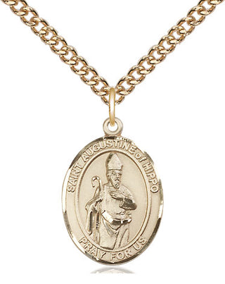 14kt Gold Saint Augustine of Hippo Medal Engraved Catholic Saint Jewelry
