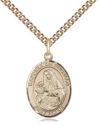 14kt Gold Saint Madonna Del Ghisallo Medal Engraved Catholic Saint Jewelry