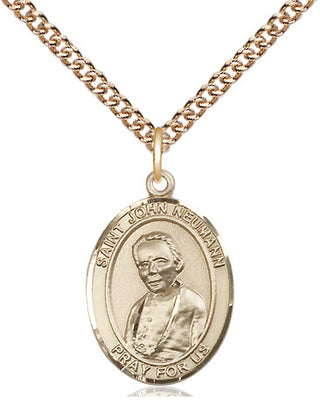14kt Gold Saint John Neumann Medal Engraved Catholic Saint Jewelry