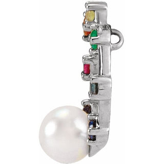 14K White Akoya Cultured Pearl Hold You Forever Rainbow Baby Necklace Center