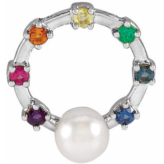14K White Akoya Cultured Pearl Hold You Forever Rainbow Baby Necklace Center