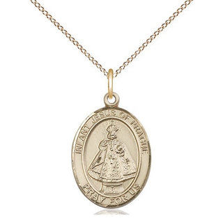 14kt Gold Infant of Prague Medal Engraved Catholic Saint Jewelry