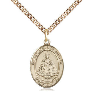14kt Gold Infant of Prague Medal Engraved Catholic Saint Jewelry