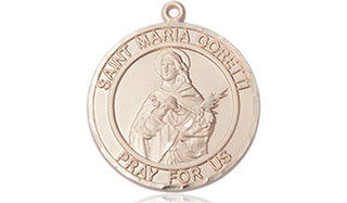14kt Gold Saint Maria Goretti Medal Engraved Catholic Saint Jewelry