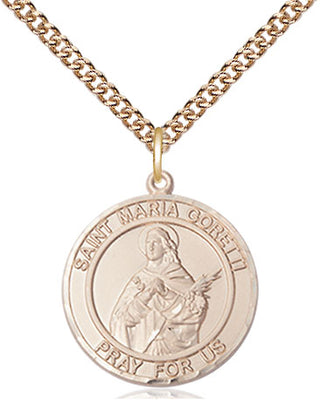 14kt Gold Saint Maria Goretti Medal Engraved Catholic Saint Jewelry